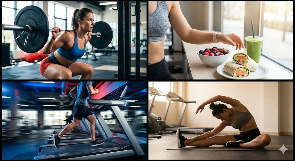Người tập gym đang thực hiện bài tập với tinh thần quyết tâm cao tại phòng tập