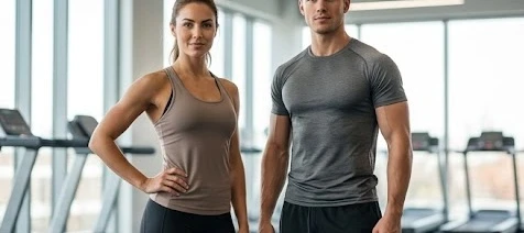 Người tập gym nam và nữ đang tập luyện khỏe mạnh với vóc dáng săn chắc sau hai tháng kiên trì