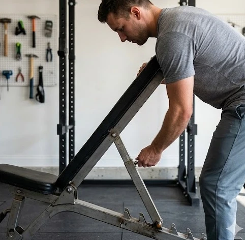 Kiểm tra các khớp nối và đệm ghế tập tạ thanh lý cẩn thận