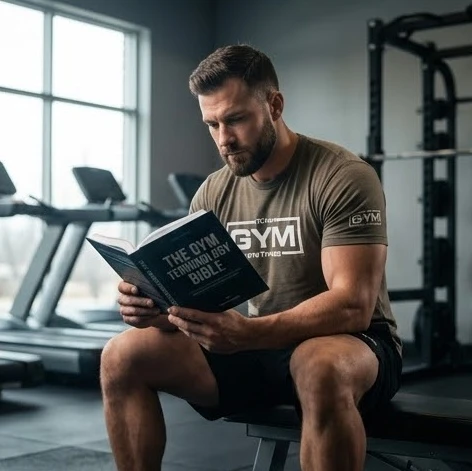 Người tập gym chuyên nghiệp đang tra cứu thuật ngữ tiếng Anh phòng gym