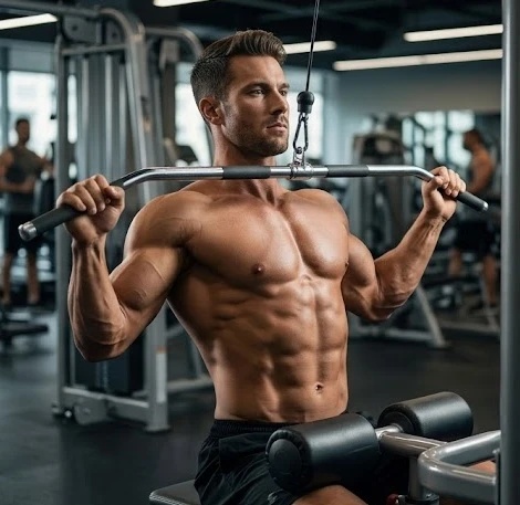 Minh họa vóc dáng nam giới săn chắc với cơ lưng xô phát triển rõ nét tập luyện