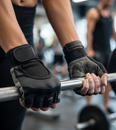 Sử dụng găng tay thể thao giúp bảo vệ da tay khi tập luyện tại phòng gym