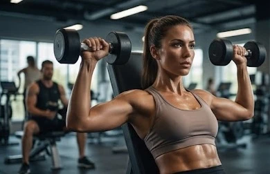 Người tập gym đang thực hiện bài tập khoa học với phong thái thoải mái và chuyên nghiệp