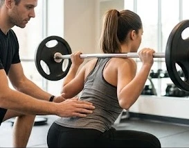 Huấn luyện viên cá nhân hướng dẫn học viên tập gym chuyên nghiệp